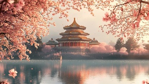 樱花湖畔的辉煌古建