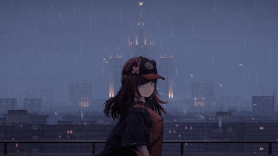治愈雨天城市街道少女