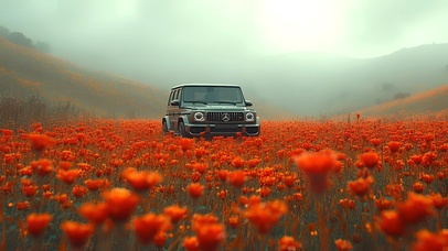 花海中的越野车