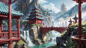 山中瀑布古风门派