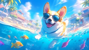 海浪中的狗狗