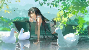 乡间绿湖荡漾（女孩天鹅）
