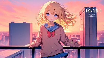 唯美金发夕阳少女