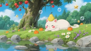 可爱河流边猫咪