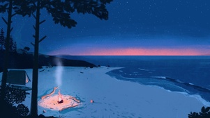 插画海边篝火