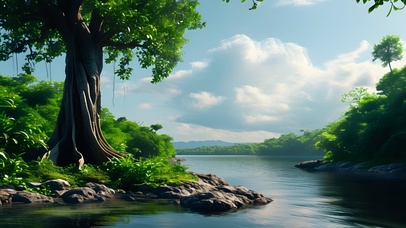 绿色大自然风水山水湖泊风景02