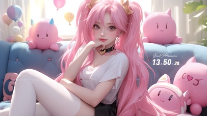 粉发双马尾可爱萝莉