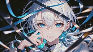 丝带环绕的银蓝少女