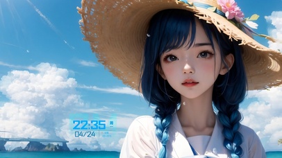海边清纯草帽美少女