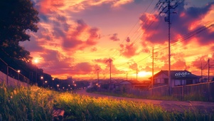 夕阳云彩山村