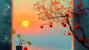 夕阳下的桔子树