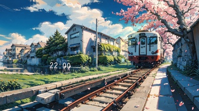 4K唯美日系樱花铁轨