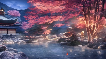 唯美夜晚枫叶温泉