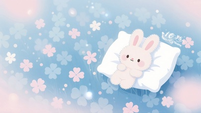 四叶草中想睡觉的呆萌兔