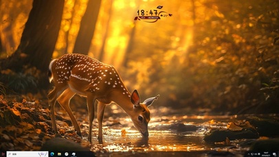 秋日里饮水的梅花鹿