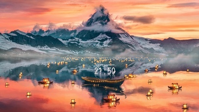 黄昏的山脉许愿湖