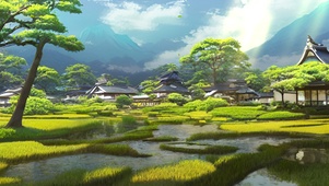 日式乡下水田村落