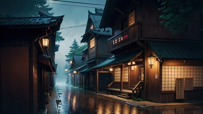 4K唯美治愈古风雨夜街道