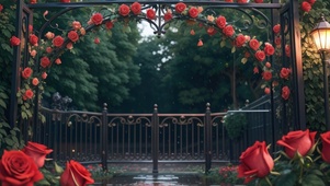 细雨中玫瑰花园