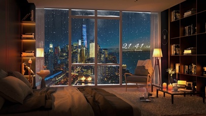 都市夜晚雪天房间