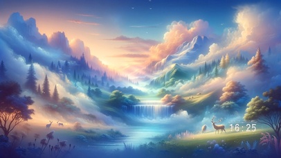 夕阳下云雾山川瀑布流水