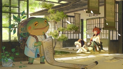 治愈夏日庭院少女与蛙老爷