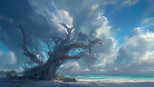 静谧海边枯木