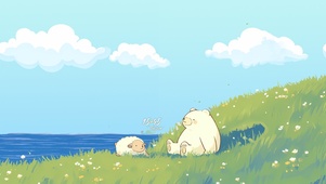 清新湖边小熊