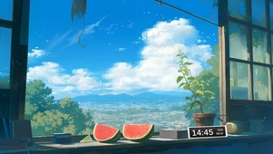 夏日窗边西瓜