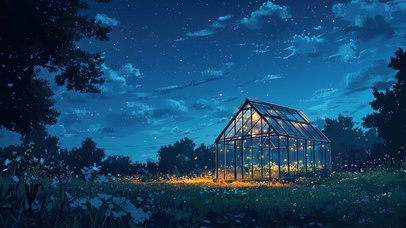 星空下的萤火玻璃小屋