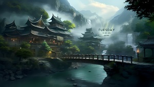 古风山间阁楼	
