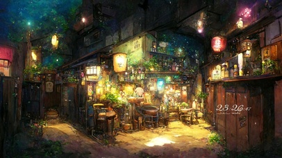 唯美夜晚深林小店