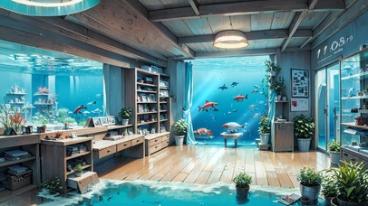 4K唯美治愈海底小屋