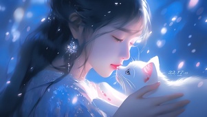 4K唯美梦幻少女和猫