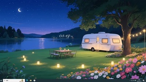 夏夜湖边露营