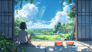 夏日乘凉的女孩