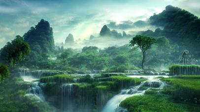 护眼治愈深山瀑布群