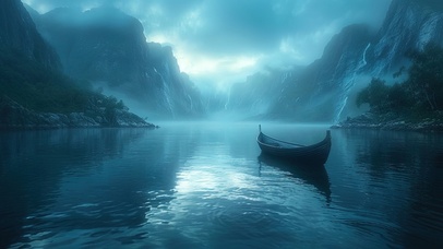 午夜峡湾与船只