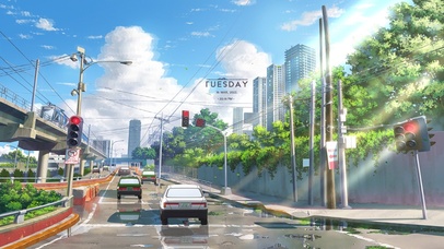 春天雨后城市道路