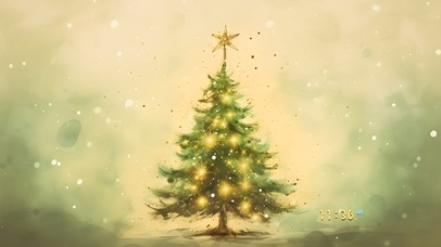 雪中闪闪圣诞树