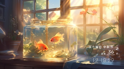 4K金鱼夕阳书桌