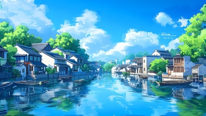 白云江南湖泊水镇