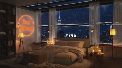 舒适的飘雪城市房间