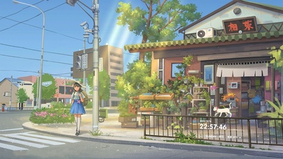 治愈唯美花店街道少女