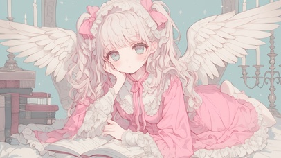 洛丽塔治愈粉色天使女孩插画治愈