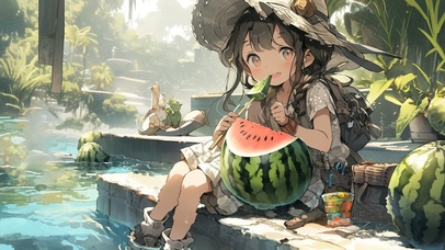 夏天西瓜女孩治愈清凉