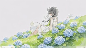 春天山坡上女孩