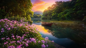 夕阳湖景