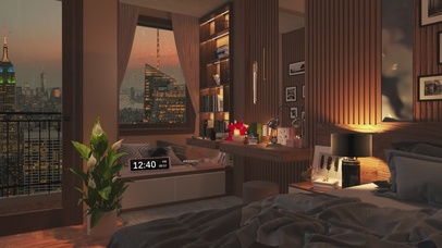 唯美治愈夕阳雨天城市房间