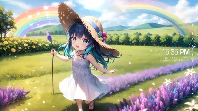 彩虹花田可爱女孩